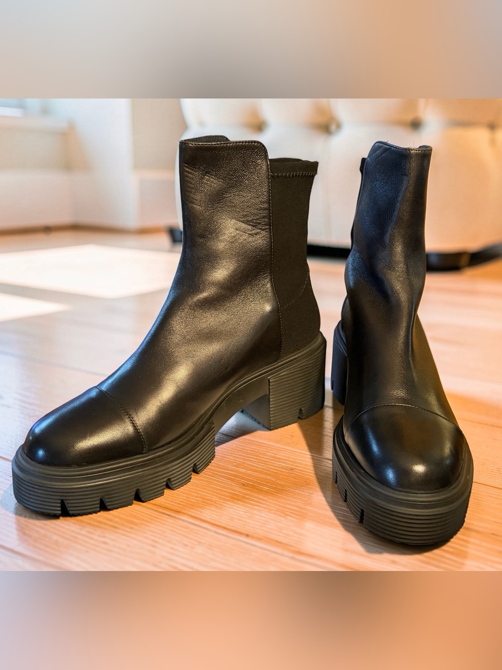 Stewart Weitzman NWT Sz 9 Black Leather Chunky Chelsea Ankle Boots (SH452)